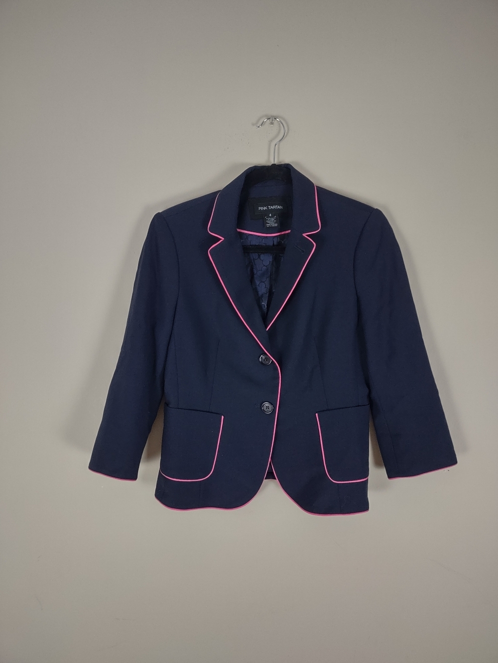 Pink Tartan Navy Blazer with Pink Trim
